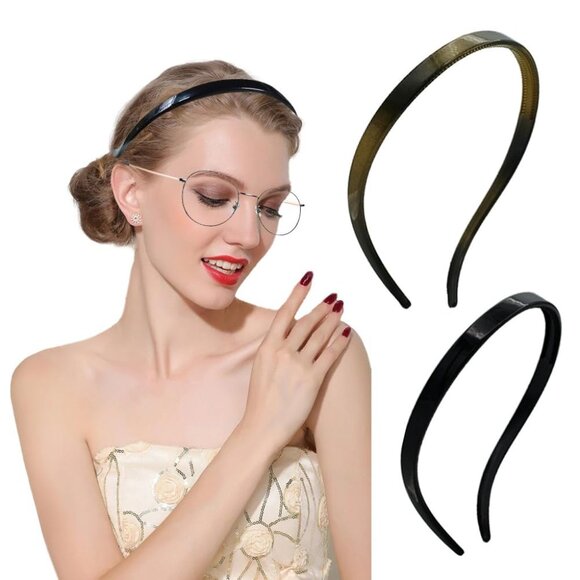 Accessories - 2 Piece Plastic No Pressure Headbands for Women, Flex No Slip Skinny Loop Comfor